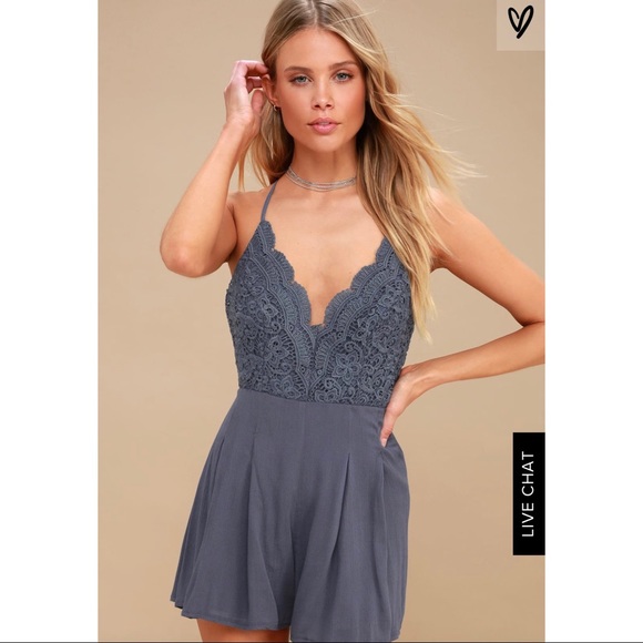 Lulus Other - Star Spangled Indigo Backless Lace Romper